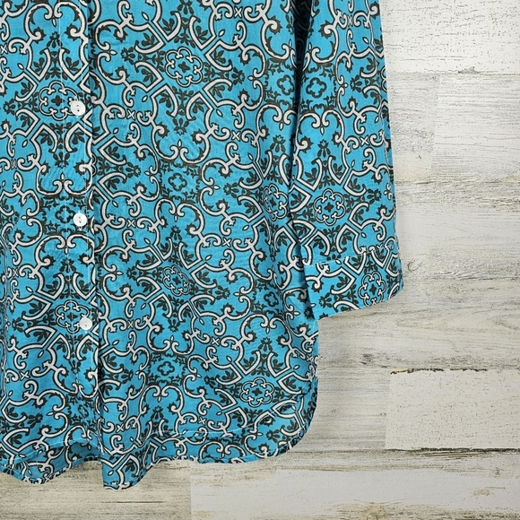 Tommy Bahama Turquoise Cotton Button Up Shirt Blue Boho Coastal Resortwear M - Picture 13 of 16